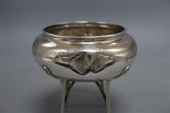 A 1920s white metal trophy bowl, with engraved inscription (lacking cover?), stamped Barton Silver, height 14.4cm,